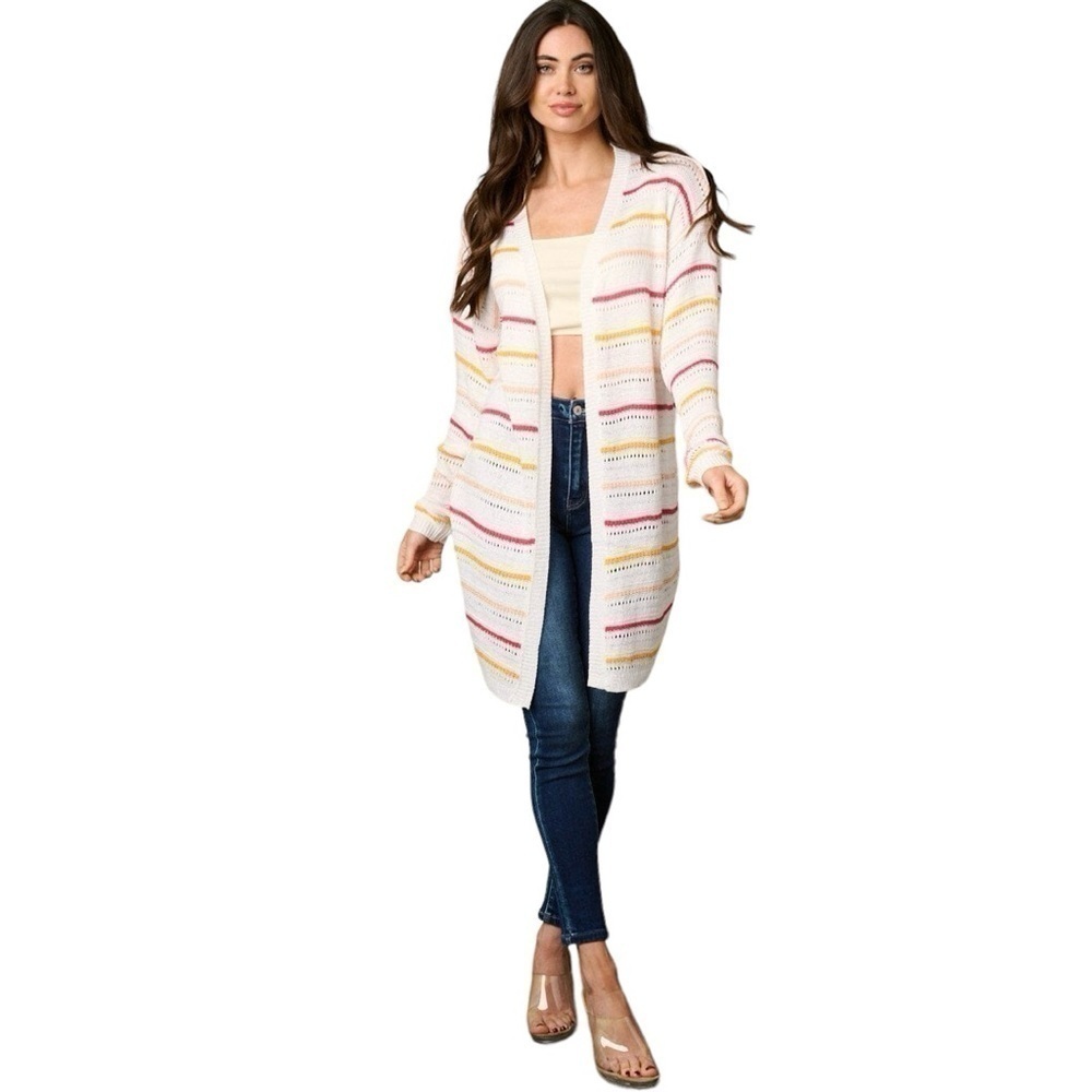 BOHO COLORFUL STRIPED OPEN FRONT CARDIGAN - Picture 4 of 10